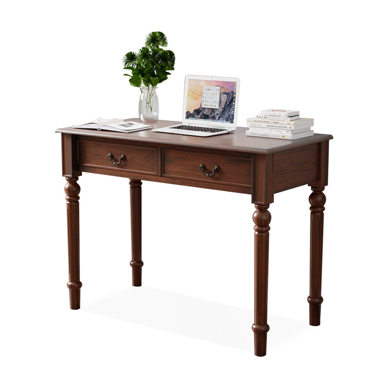 White Rectangular Solid Wood Writing desk with drawers desk, Nut-brown, 29.92"H*39.37"W*19.69"D