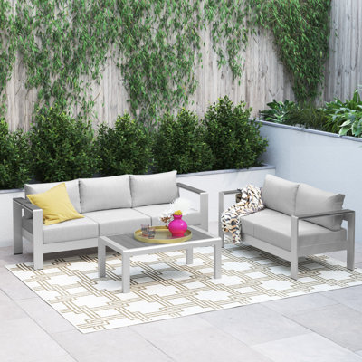 Shore Sunbrella Fabric Outdoor Patio Aluminum 3 Piece Set