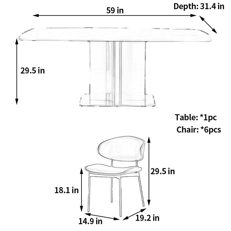 Table et chaise de salle à manger minimaliste de style unique, H 29,5 po x L 59 po x l 31,4 po