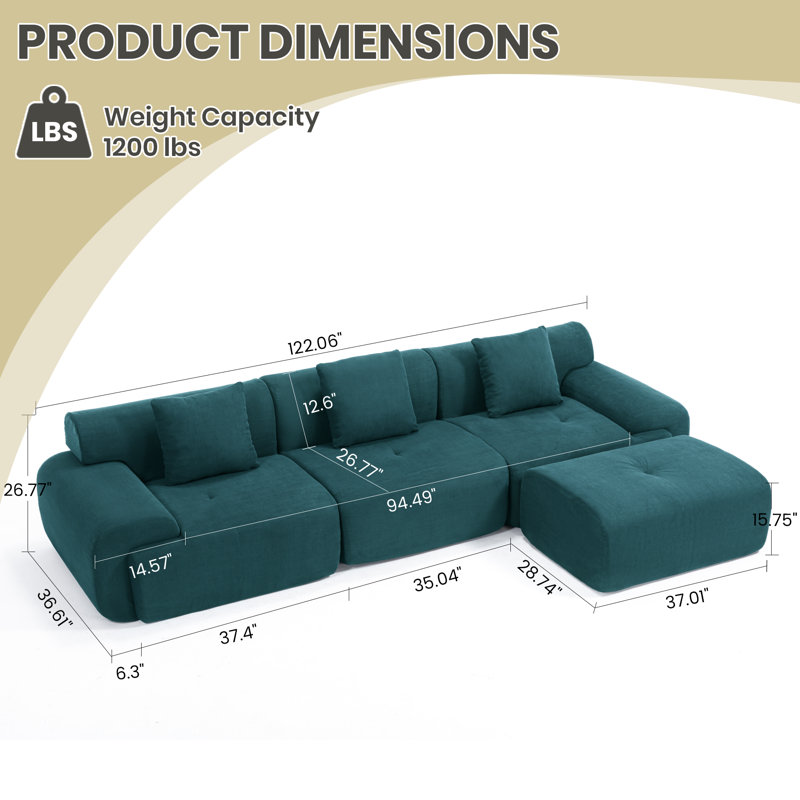 Canapé modulaire en velours côtelé Corduroy, Velours côtelé vert