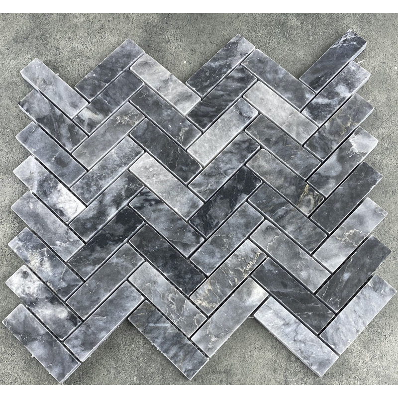 Carreau de mosaïque en marbre à chevrons et chevrons bleu ciel 1 po x 3 po Luna