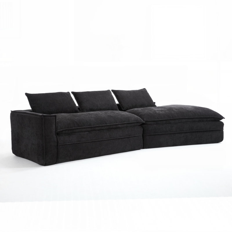 Canapé modulaire rembourré avec sièges profonds Modern Minimalist, Noir