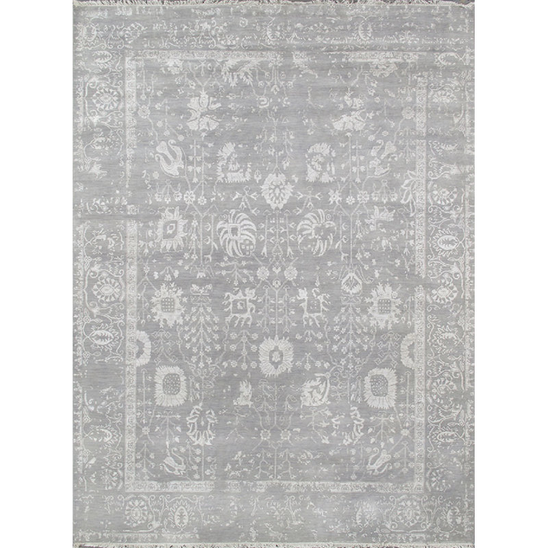Tapis de zone noué la gris 8 pi x 10 pi 2 po one-of-kind
