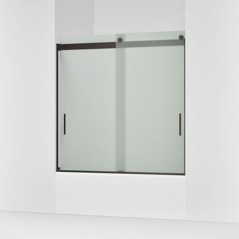 Levity 59.63" x 59.75" Bypass Bath Door with CleanCoat Technology, Anodized Dark Bronze, Frosted