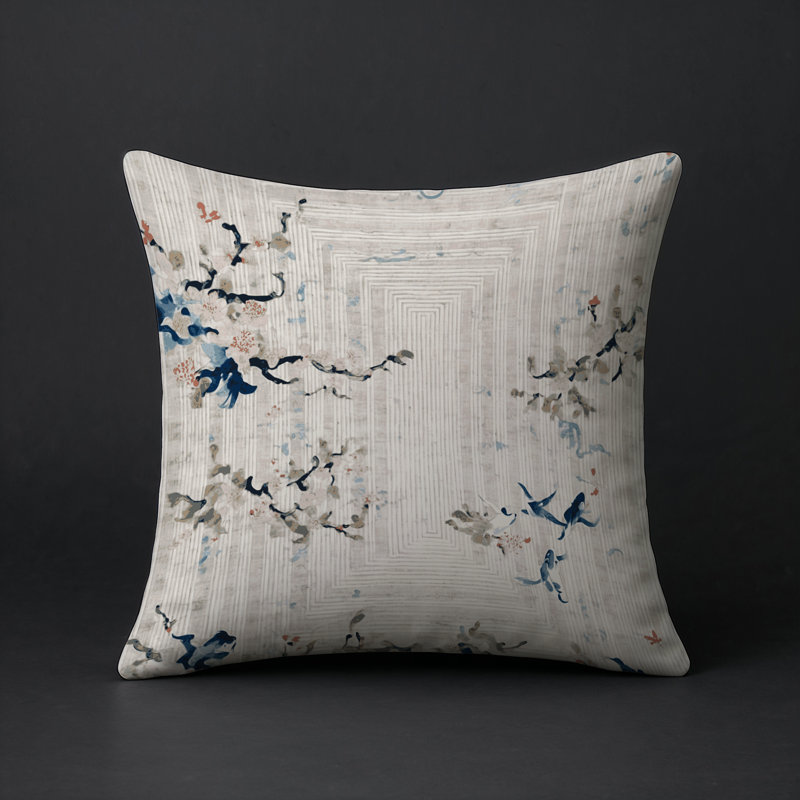 Coussin décoratif intérieur / extérieur gris Modern Modern, Carré 16 po, Gris, bleu / floral
