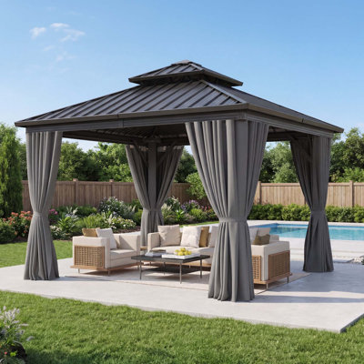 Hardtop Double-Roofed Aluminum Patio Gazebo Multiple Sizes