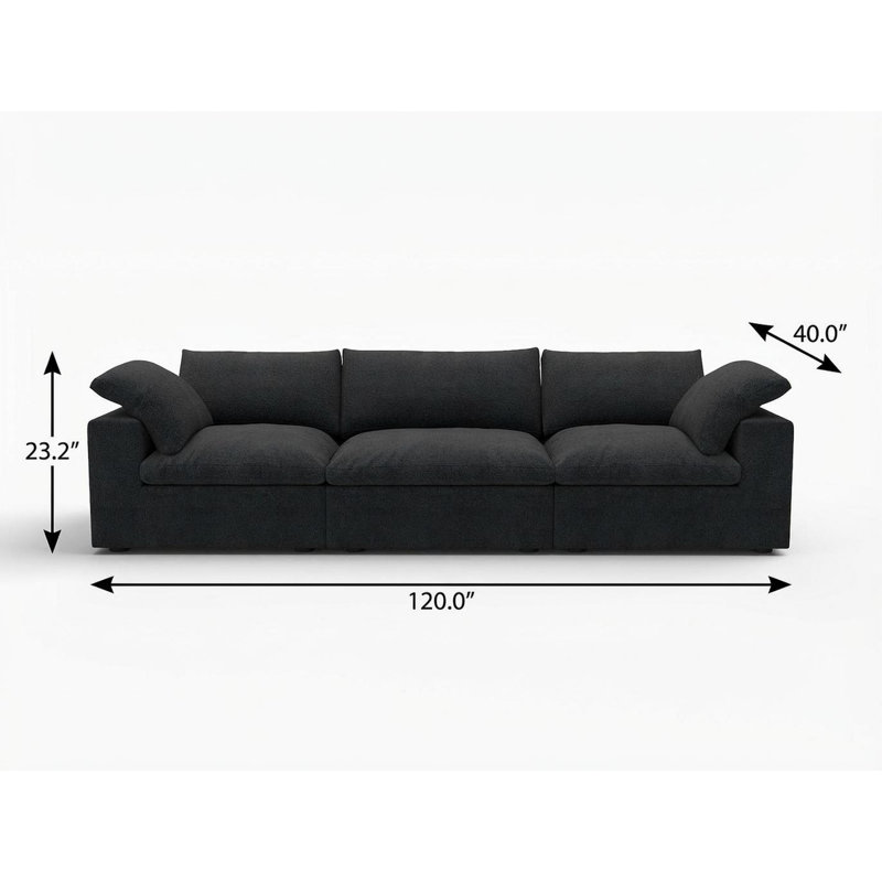 120" Black Linen Blend Modular Sofa With Toss Pillows