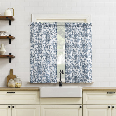Catarina Tonal Botanical Semi-Sheer Rod Pocket Kitchen Curtain Tier