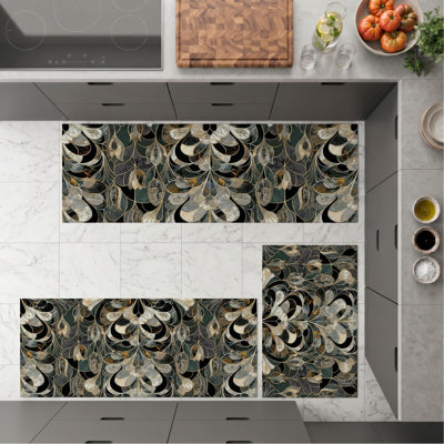 Tapis de cuisine abstraits lavables antidérapants à motif floral
