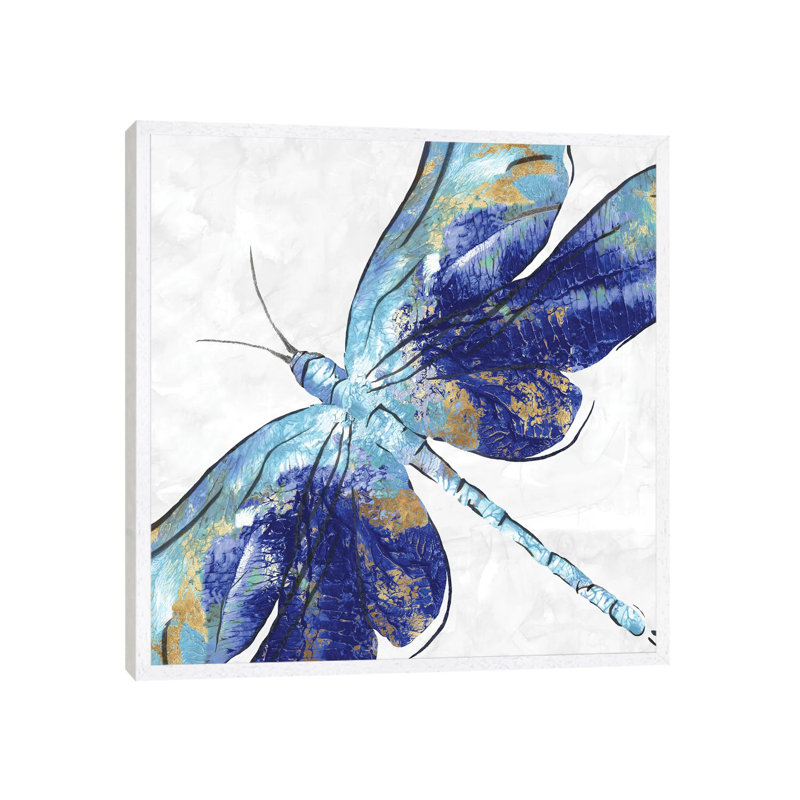 Blue Dragonfly by Eva Watts - Print on Canvas, 45.72 cm H x 45.72 cm W, White Framed