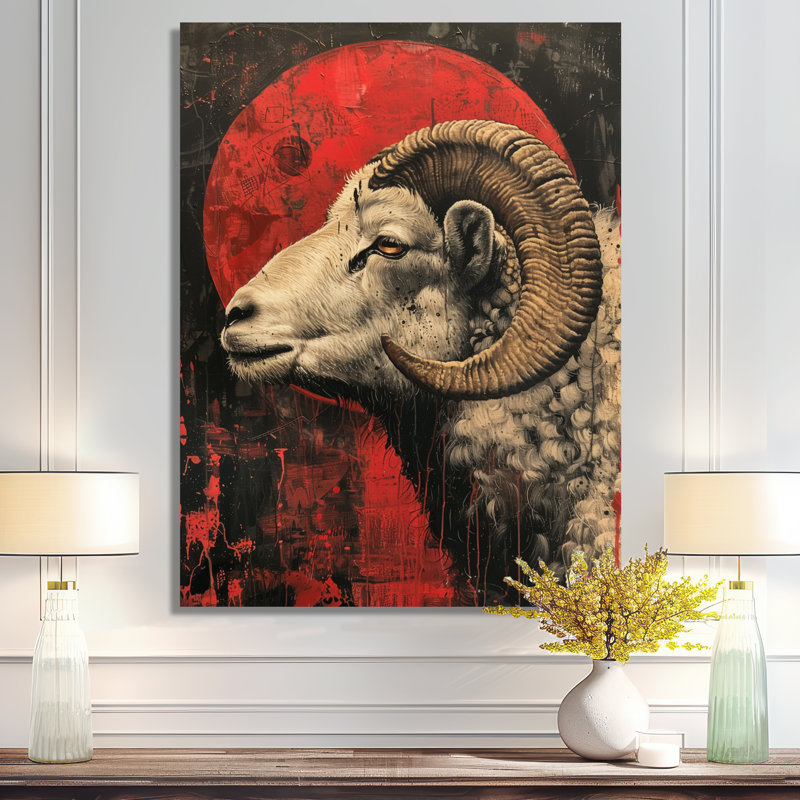 «Grey Red Astrology Rams Resilience Aries - Astronomie Aries», reproduction d'art murale, Toile tendue, H 30 po x l 40 po