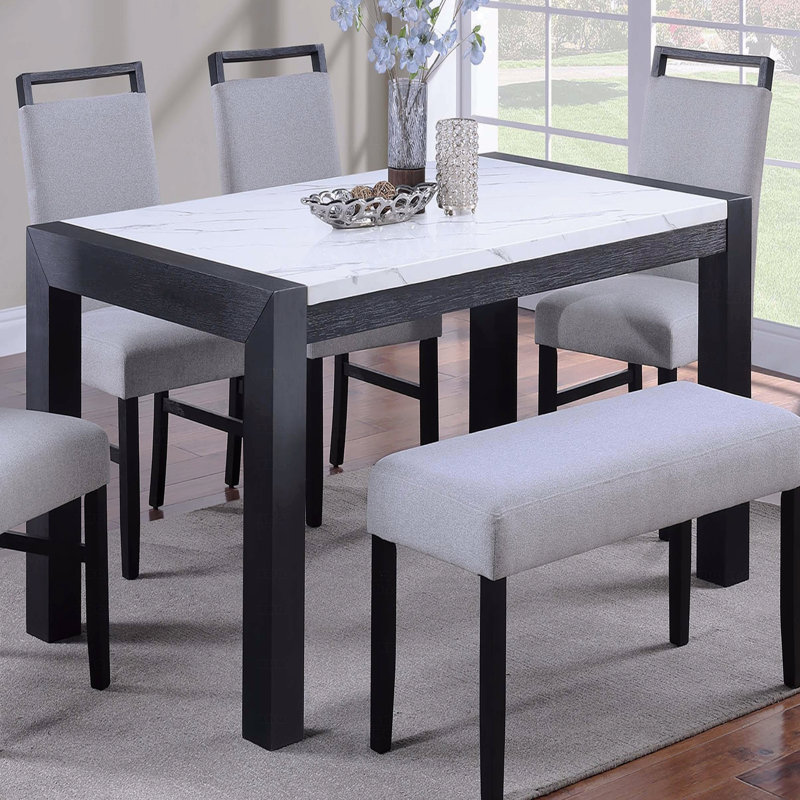 Table de salle à manger élégante en faux marbre 1 pièce avec pieds gris anthracite