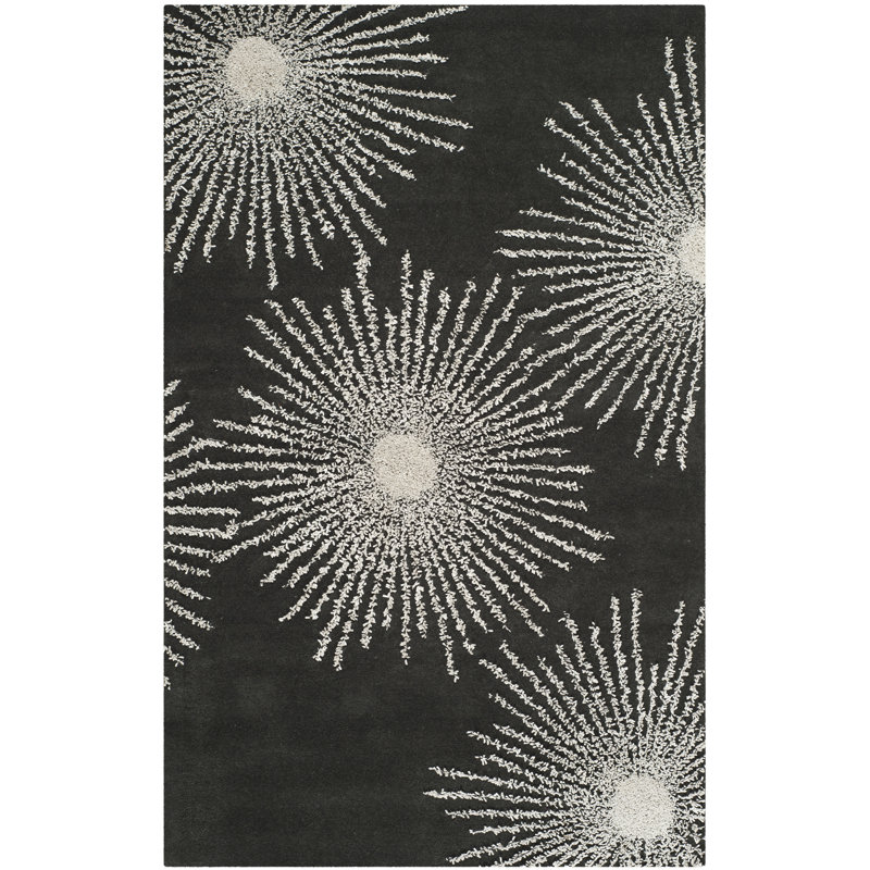 Amier Hand Tufted Wool And Viscose Geometric Rug, Rectangle 5' x 8'