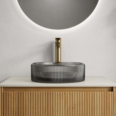 Lavabo de salle de bain rond en cristal 14 po sans robinet, transparent