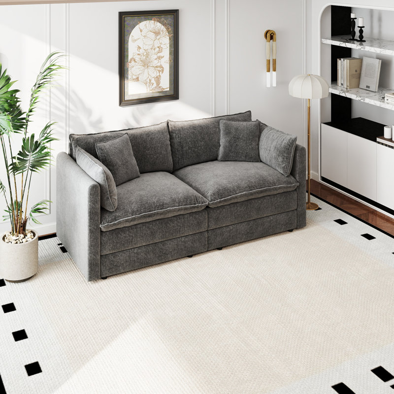 Canapé en chenille moderne, Gris, 2, H 33,85 po x l 77,16 po x P 35,82 po