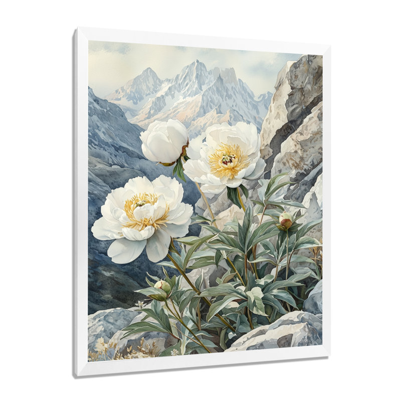 Chalda - Art mural sur toile florale, H 32 po x l 24 po, Reproduction encadrée d'une seule photo, Blanc
