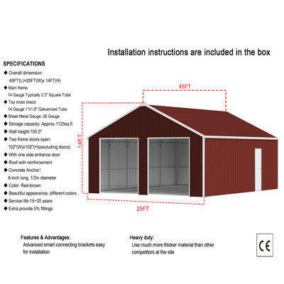Durable Steel Sheds, Spacious 45ft X 25ft, Industrial Style Storage