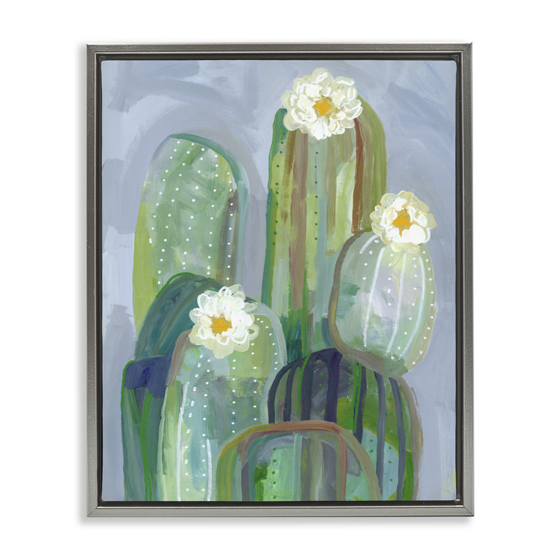 Cadre flottant Desert Day Dream Cactus, design par Ashley Davis, H 21 po x l 17 po, Cadre flottant gris lustré
