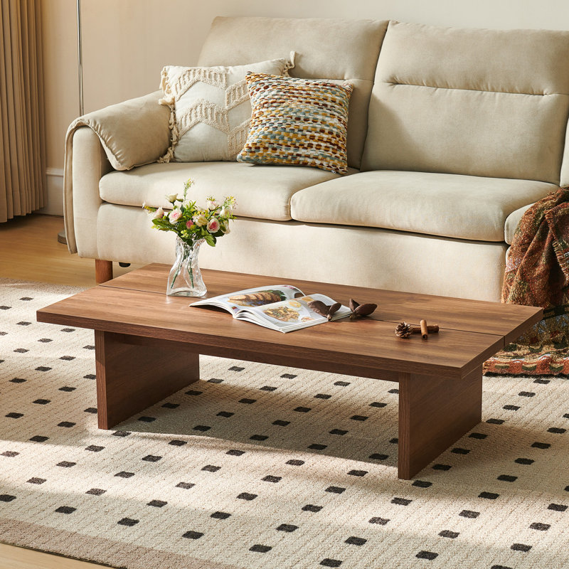 47" Modern Minimalist Split Brown Coffee Table, Rectangular Wood Center Table for Living Room, Brown