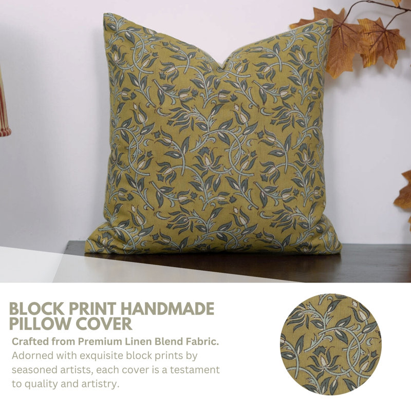 Fabdivine Block Print Pillow Cover Luxurious Home Decor Accent- Kamal Dutta, 20"H x 12"W, Rectangular