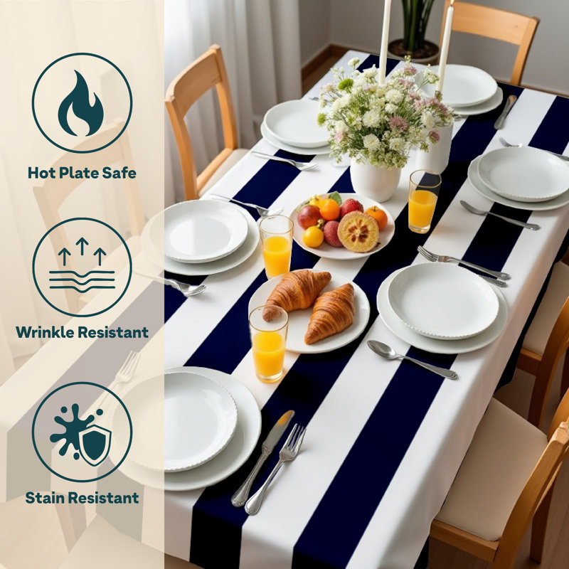Milliken Signature Cotton Striped Tablecloth Rectangular Ervin Stripe, 84" L x 60" W, Navy