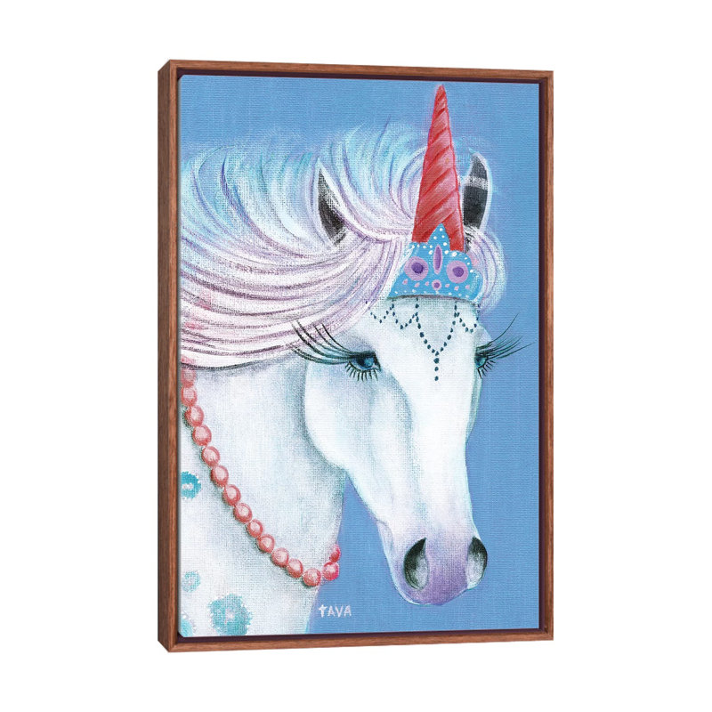 «Unicorn I» par Tava - impression d'art graphique, H 40 po x l 26 po x P 1,5 po, Toile avec cadre brun, Pas de tapis