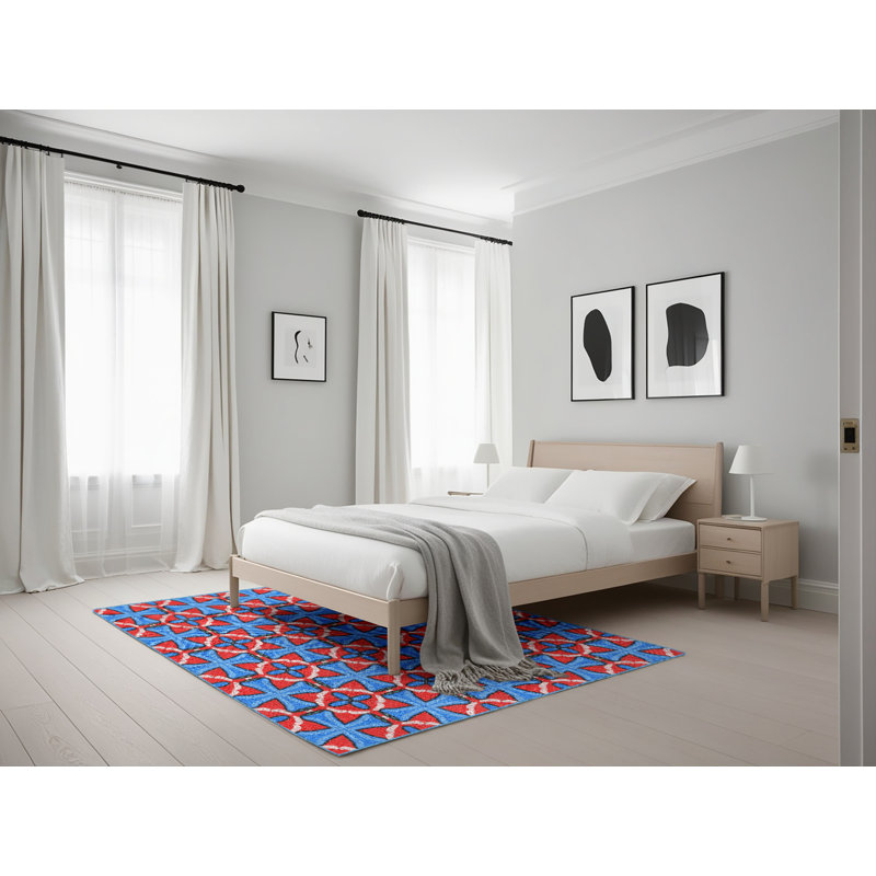 Tapis rouge / bleu Power Loom, Rectangle 5 pi x 7 pi