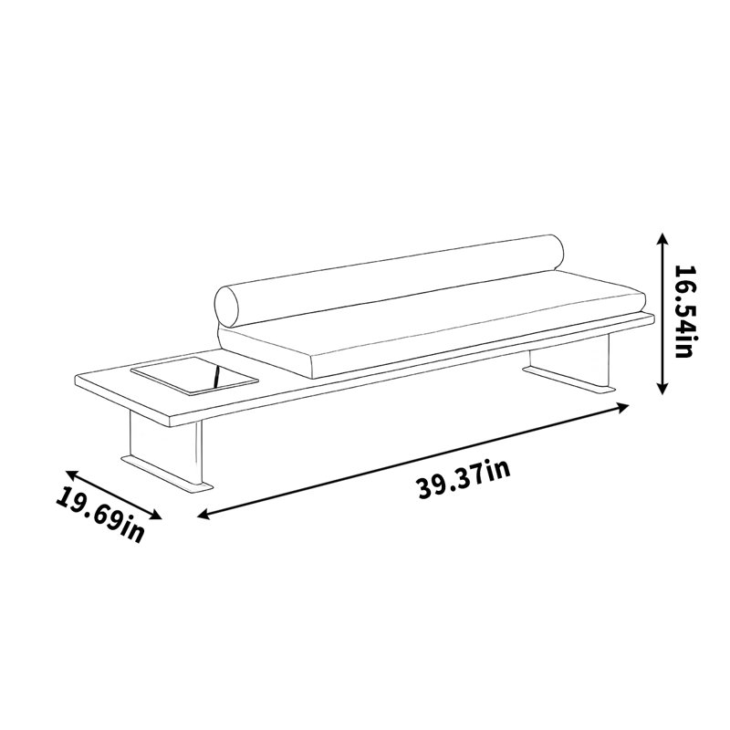 Banc simple, banc de repos, base en métal à longues bandes, Kaki, 16.54" H x 39.37" W x 19.69" D