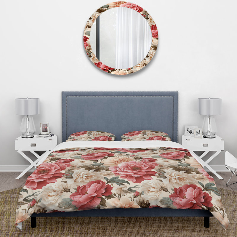 Literie rétro à motif victorien VI de roses rétro, Housse de couette simple + 1 taie décorative stan