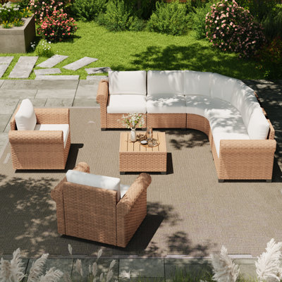 7 - Person Outdoor Wicker Seating Group With Swivel Chairs