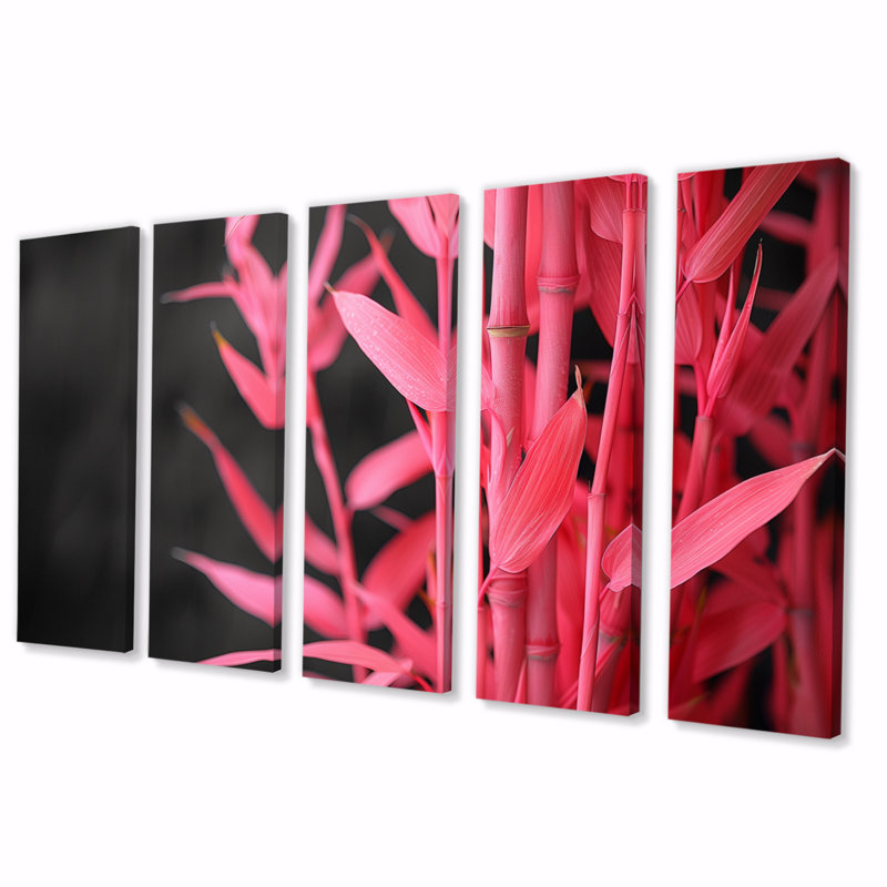 Ensemble de salon art mural en bambou rose et noir, H 28 po x l 60 po