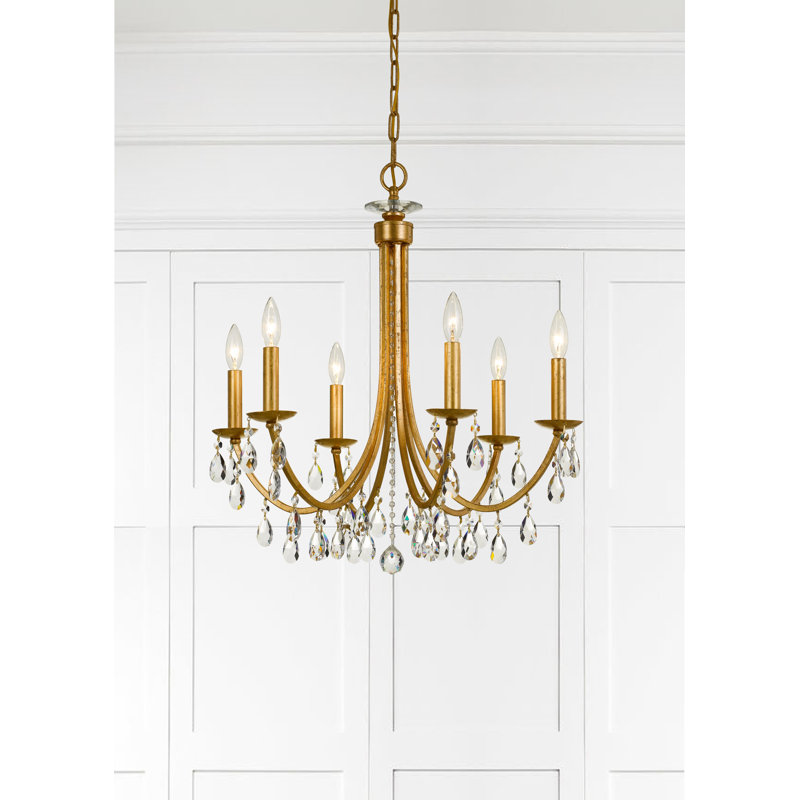 Mahone 8-Light Dimmable Steel and Crystal Chandelier, Antique Gold, 6 Lights, 99" H x 26" W x 26" D