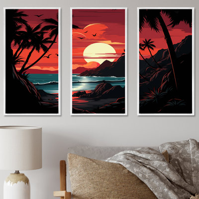 Coucher de soleil rouge audacieux paysage - coucher de soleil côtier, art mural
