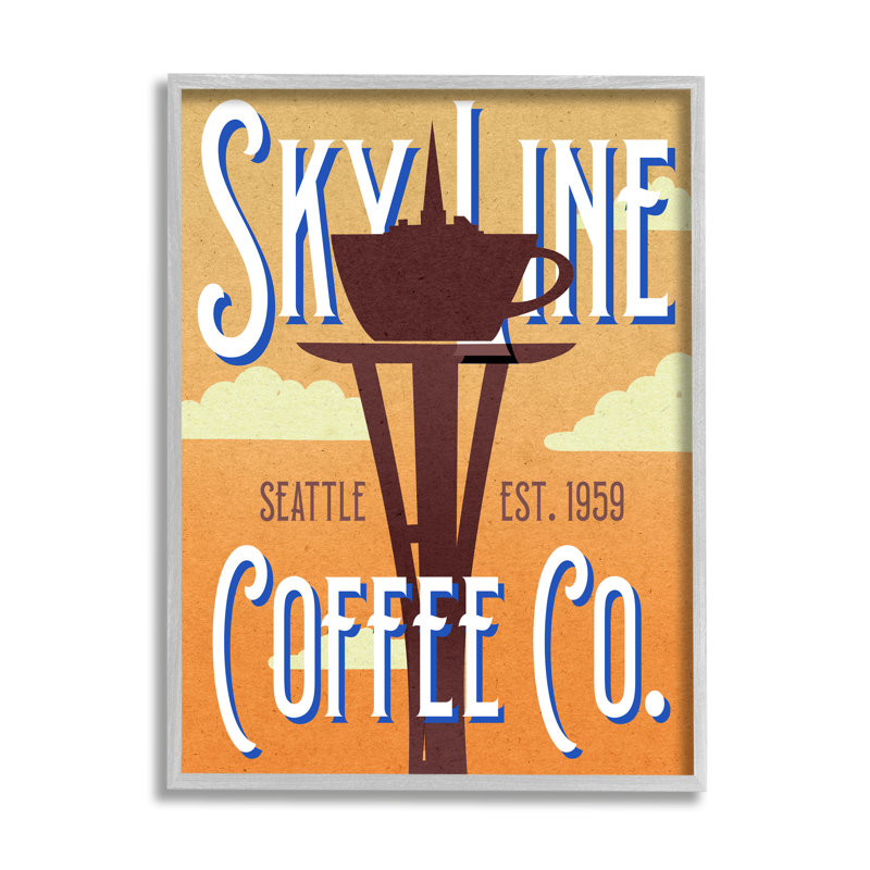 «Retro Sky Line Coffee Co., Seattle Cup Needle, Canv», art textuel sur toile tendue, H 20 po x l 16 po