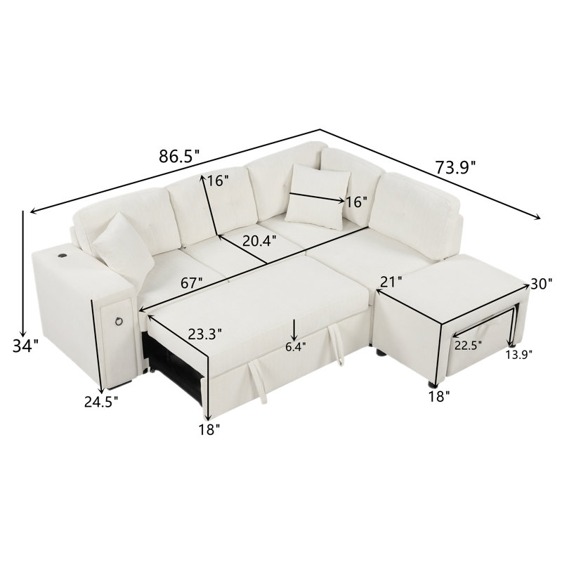 Canapé modulaire rembourré 4 pièces avec repose-pieds, Chenille beige