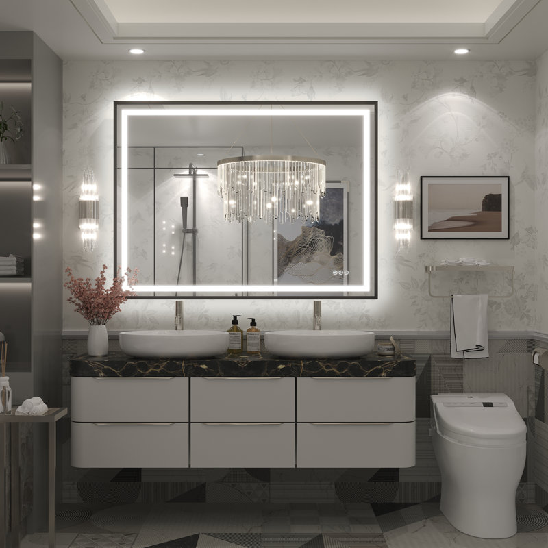 Miroir de salle de bain Molly Framelss, 48 po x 36 po, Noir