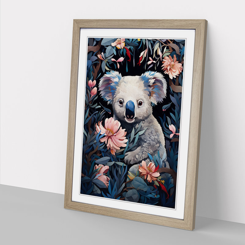 Koala Bear Deco - Single Picture Frame Print on Wood, 46cm H x 34cm W x 2cm D, Oak