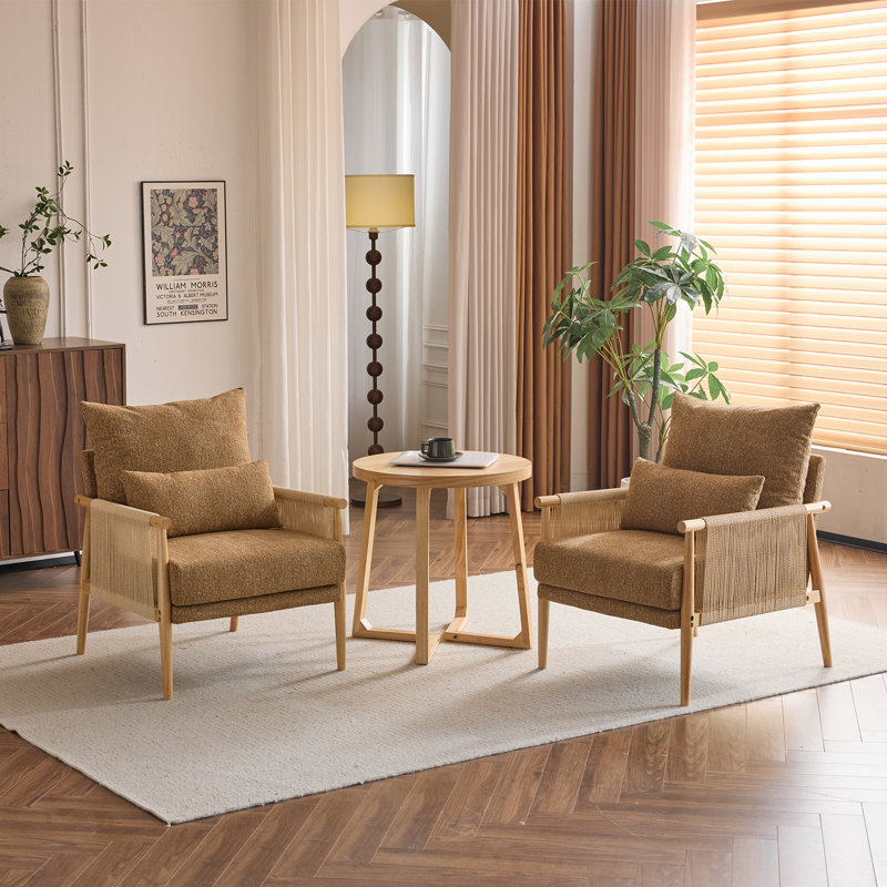 Fauteuil d'appoint 2 pièces en chenille jaune avec coussin, Jaune
