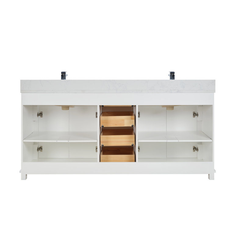 72" Solid Wood Sink Vanity  With 1' Artificial Stone Top, White