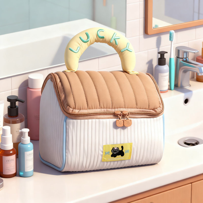【Couleur café, format régulier, version non imperméable】 Trousse de maquillage imperméable de grande capacité, organisateur de maquillage mignon et portable pour le voyage, cadeau de Noël et de vacances idéal pour les étudiants et les filles
