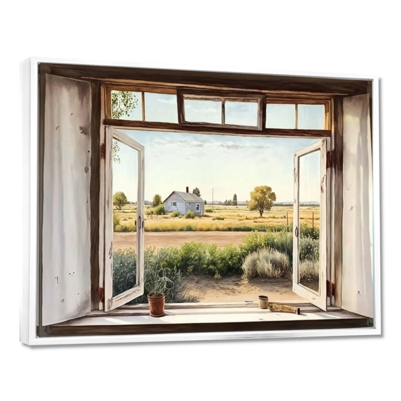 «Window to Landscape Views I - Farm Landscape», art mural, H 30 po x l 40 po x P 1,5 po, Cadre flottant blanc