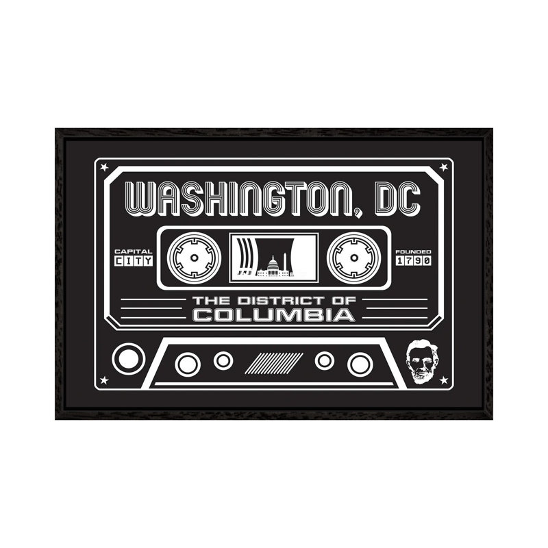 Washington DC Cassette, Dark Background by Benton Park Prints - Print on Canvas, Black Framed, 66.04 cm H x 45.72 cm W
