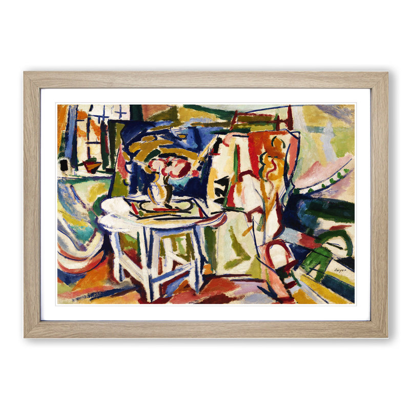 Flowers on a Table Vol.2 by Henry Lyman Sayen - Picture Frame Painting, Oak Framed, 48cm H x 65cm W x 2cm D