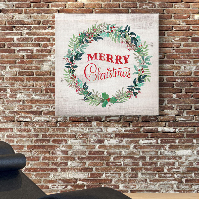 « merry christmas couronne », art textuel, H 24 po x l 24 po x P 1,5 po, Toile tendue