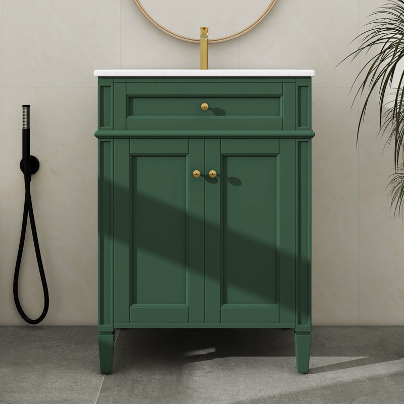 Meuble-lavabo 24 po avec lavabo, unité de rangement moderne avec 2 portes à fermeture en douceur et tiroir escamotable, Vert