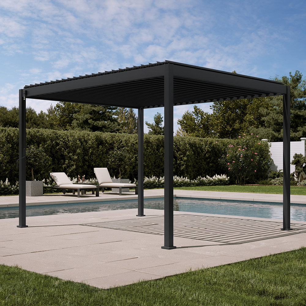 Metal Frame Pergola with Adjustable Louvers Mirador Size: 10 ft x 12 ft Finish: Charcoal