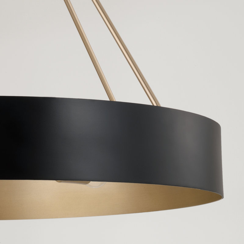 27.50"W x 24.25"H 4-Light Modern Circular Metal Chandelier, Matte Brass/Black