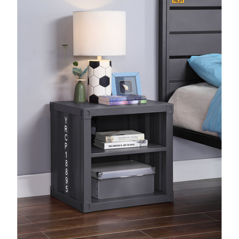 Table de chevet avec tablette ouverte Gunmetal