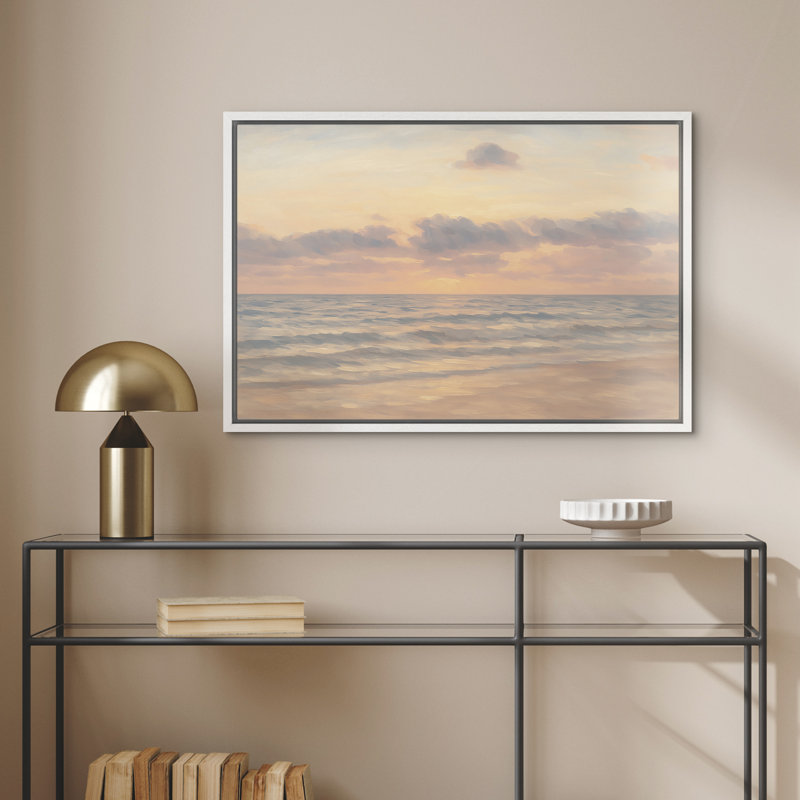 «Soft Pastel Coastal Landscape Beach Decor», reproduction d'art sur toile encadrée, H 24 po x l 36 po, Blanc