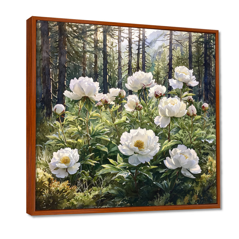 Glenesha, pivoines dans la forêt alpine III - pivoines, art mural, H 16 po x l 16 po, Impression encadrée flottante, Brun